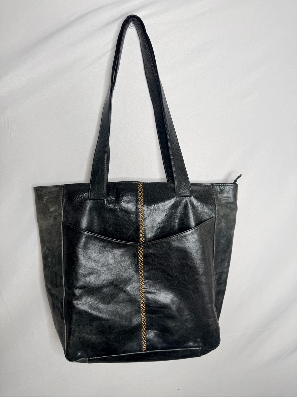 National Geographic Black Leather Tote Bag โ Excellent Condition